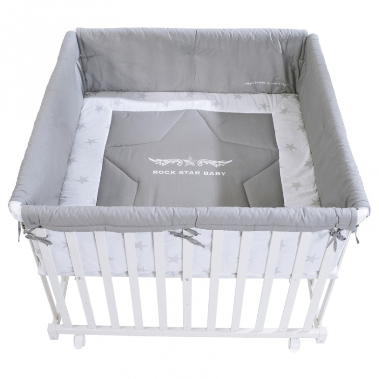 Детский квадратный манеж 100х100 с бампером ROBA Rock Star Baby, белый